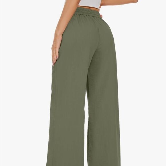Kiczoy women’s high waist wide leg pants, draw string tie, size XS Green NWT - Picture 4 of 6
